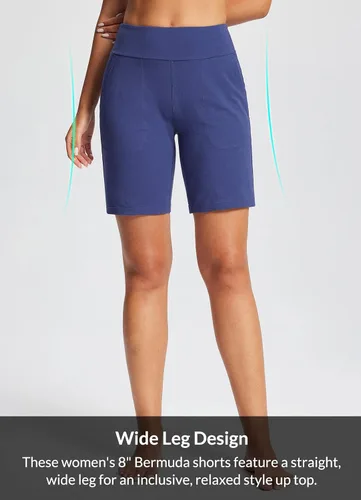 Vista 4 de BALEAF Bermudas de 8 pulgadas para mujer, pantalones cortos deportivos largos de algodón, con control de abdomen, estilo casual, para descansar