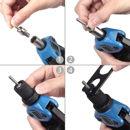 Vista 3 de Herramienta de tuerca de remache de mano, mango largo de 13 pulgadas de largo, kit de herramientas de remache de mano con 7 mandriles métricos y 110