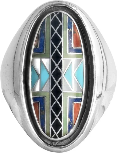 Vista 5 de American West - Anillo ovalado de plata de ley para mujer, diseño de piedras preciosas múltiples, tallas 6 a 10
