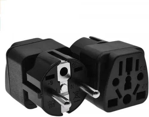 Vista 2 de Toptekits - Paquete de 2 adaptadores universales de enchufe de viaje, Schuko europeo tipo E/F, convertidor de enchufe internacional a europeo Negro