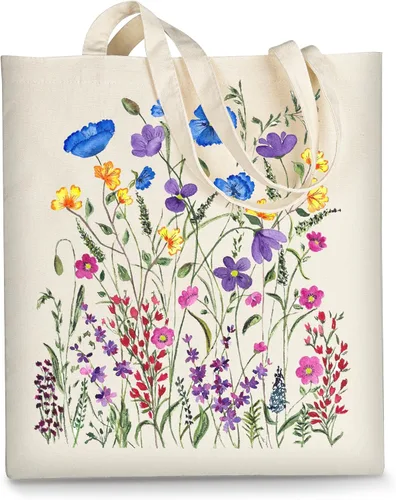 Vista 12 de AUSVKAI Bolsa Tote de Lona para Mujer, Estética Bonita Comestibles Comestibles Reutilizable de Algodón Bolsa de Regalo para Compras Playa Regalos