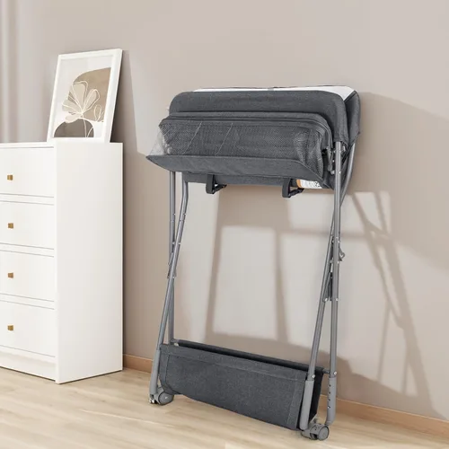 Vista 7 de Mesa de Cambiar para Bebé con Ruedas, Maydolly Estación de Pañales Portátil Ajustable en Altura Plegable con Organizador de Guardería y Estante