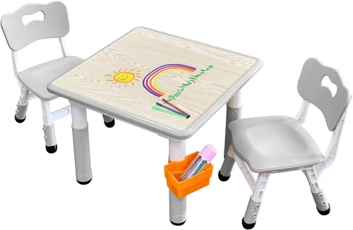 Vista 10 de Juego de mesa y silla para niños, juego de mesa y sillas para niños, altura ajustable, patas y organizador de mesa antideslizantes, escritorio