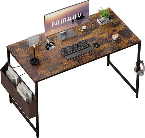 Vista 25 de Pamray Escritorio de computadora de 23 pulgadas para espacios pequeños, escritorio de trabajo de oficina en casa con gancho para auriculares