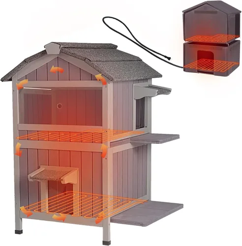 Vista 7 de GUTINNEEN Casa Grande para Gatos al Aire Libre Resistente a la Intemperie con Puertas de Escape, Madera Maciza Aislada Más Gruesa, Porche Grande