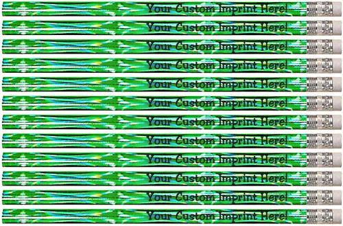 Vista 9 de Express Pencils™ Lápices personalizados – Redondo – Tema láser – Impreso personalizado con tu mensaje, texto o logotipo, paquete de 12 – plateado