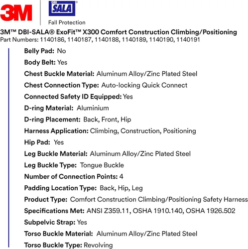 Vista 3 de 3M unisex Exofit X300 Comfort Construction Climbing Positioning
