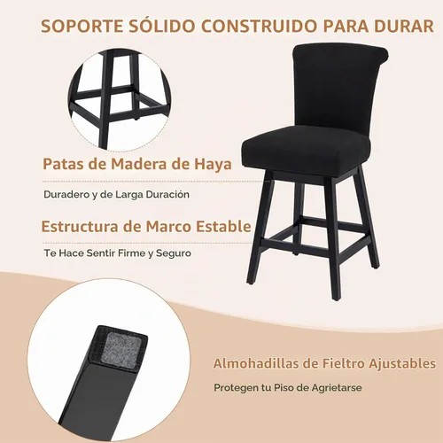 Vista 5 de Juego de 2 taburetes de bar giratorios de 360°, modernos taburetes Negro