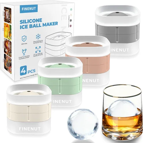 Vista 11 de Molde de silicona para hacer bolas de hielo con tapa, paquete de 4 – Molde redondo para cubitos de hielo de esfera grande de 2.5 pulgadas