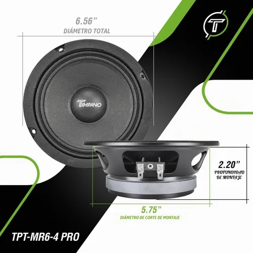 Vista 4 de Timpano 6.5 Pulgadas Altavoz de Rango Medio Superficial 500 Vatios de Potencia Máxima TPT-MR6-4 PRO, 6.5 Altavoces de Rango Medio 4 Ohm Montaje