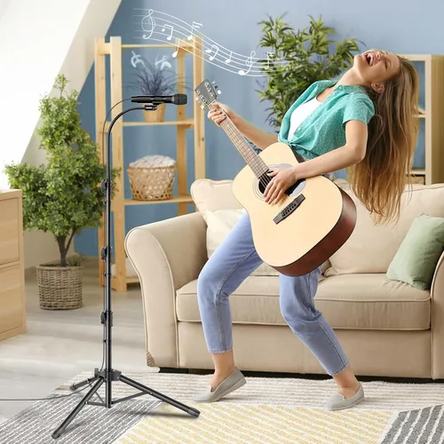 Vista 6 de Paquete de 2 Soportes de Micrófono con Brazo Articulado de Cuello de Cisne para Cantar, Altura Ajustable de 24" a 67" con 2 Clips de Micrófono
