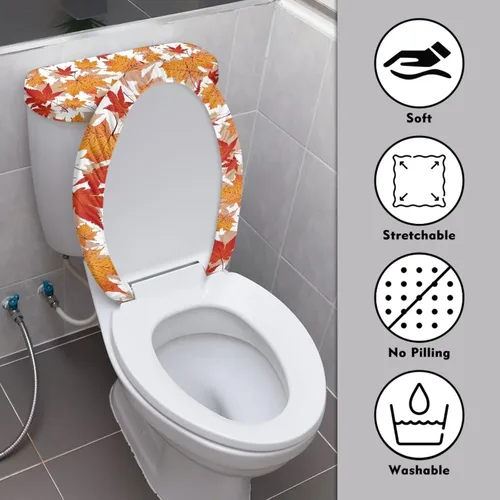 Vista 3 de Juego de 2 Fundas de Asiento de Inodoro con Hojas de Arce de Otoño, Juego de Fundas de Tapa de Tanque de Inodoro con Hojas de Arce Impresas