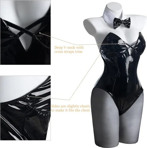 Vista 3 de CR ROLECOS Disfraz de conejito para mujer, traje de una pieza para cosplay de Senpai