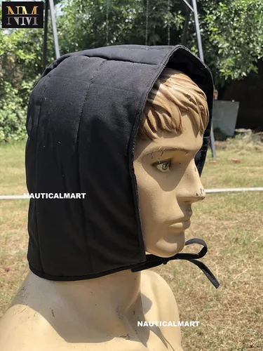 Vista 4 de NauticalMart Gorra acolchada de algodón renacentista medieval negro para casco, Chainmail Coif, Negro
