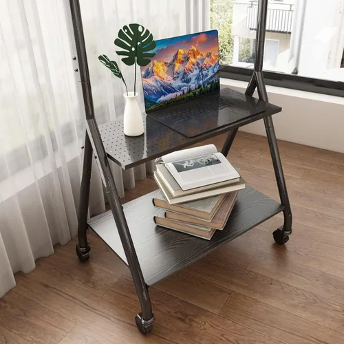 Vista 6 de Carrito de TV móvil con estante de 2 niveles para televisores de 32 a 80 pulgadas de hasta 110 libras, soporte de TV rodante con rueda silenciosa