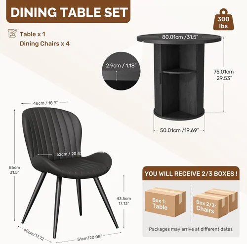 Vista 180 de Miereirl Moderno juego de comedor de 5 piezas para mesa redonda de madera de 4,31.5 pulgadas con estante de almacenamiento semiabierto y puerta