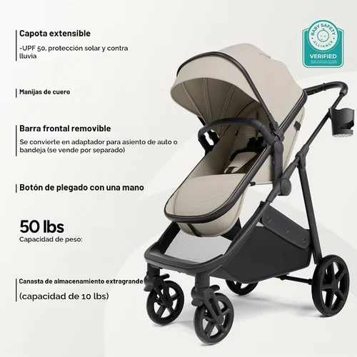 Vista 4 de Mompush Wiz - Cochecito 2 en 1 con adaptador Chicco, asiento reversible Caqui