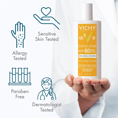 Vista 3 de Vichy Capital Soleil - Protector solar mineral tintado para cara, SPF 60, protector solar facial de dióxido de titanio, protector solar