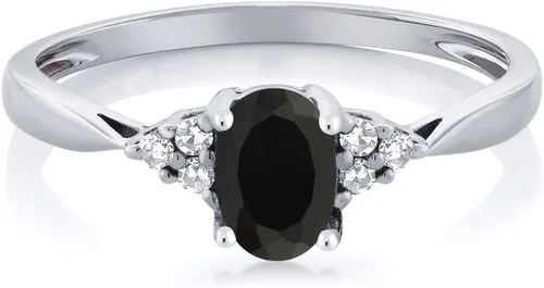 Vista 2 de Gem Stone King Anillo de compromiso de oro blanco de 14 quilates con piedra natal y diamantes blancos Forma ovalada de 0.236 x 0.157 pulgadas