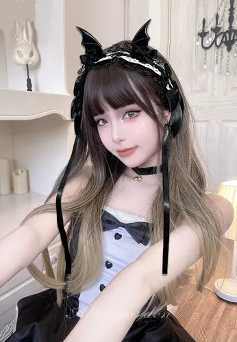 Vista 4 de Diadema de encaje con cuernos de diablo, alas góticas para mujer, lindo tocado de cosplay Loli