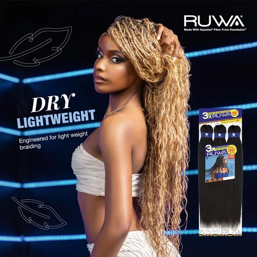 Vista 3 de Sensationnel Ruwa cabello para trenzas preestirado - 3x 36 pulgadas repelente al agua kanekalon sintético de secado rápido deportivo sin picazón