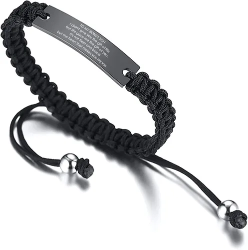 Vista 2 de Pulsera de macramé personalizada hecha a mano con estilo de cuerda trenzada para mi hijo, siempre recuerda que eres más valiente, pulsera