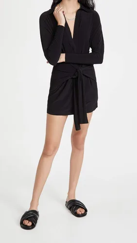 Vista 5 de Norma Kamali Minivestido tipo camisa con lazo frontal para mujer