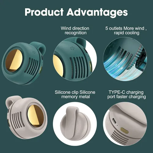 Vista 6 de Mini ventilador silencioso portátil sin aspas, ventilador de clip pequeño, ventiladores de clip de 3 velocidades para exteriores, viajes y oficina