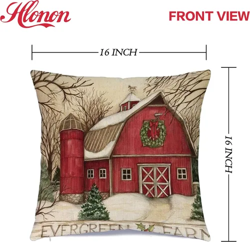 Vista 2 de Hlonon Juego de 4 fundas de cojín navideñas de 16 x 16 pulgadas, serie de Navidad, funda cuadrada con cierre zipper, personalizable
