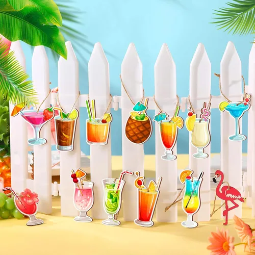 Vista 7 de Geelin - 36 adornos colgantes de madera de verano para árbol de Navidad en julio, mini decoraciones de árbol hawaiano, playa, colgante de madera