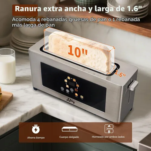 Vista 2 de Tostadora de 2 rebanadas con pantalla táctil, ranura extra ancha, 6