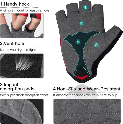Vista 3 de Santic Guantes de ciclismo para adultos, guantes de ciclismo de medio dedo con almohadilla antideslizante que absorbe los golpes, guantes
