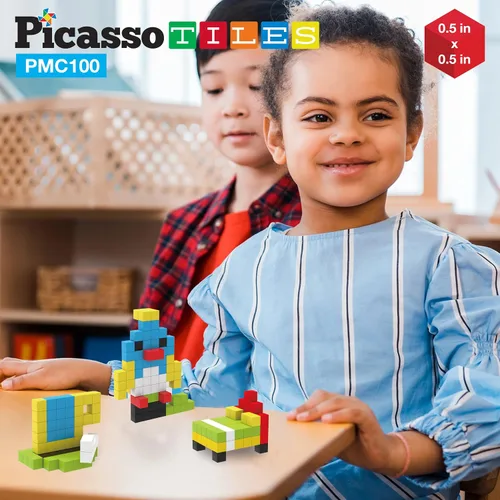 Vista 8 de PicassoTiles Mini rompecabezas de cubo magnético de 100 piezas + funda de transporte de juguetes – juguete de construcción sensorial de 0.5