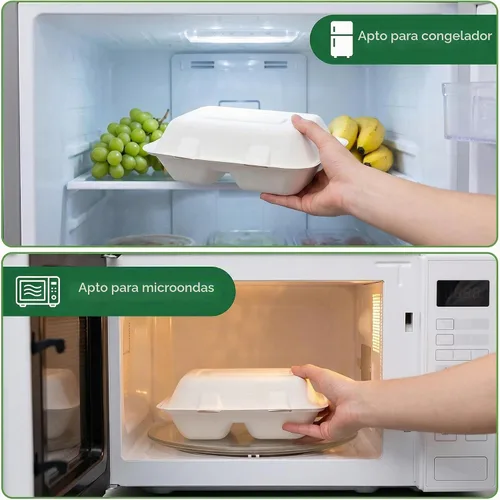 Vista 3 de Elsjoy Paquete de 90 recipientes para llevar con 2 compartimentos, contenedores de alimentos compostables con bisagras de 9 x 6 pulgadas, cajas