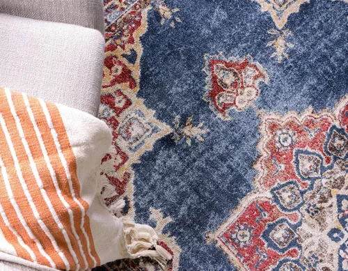 Vista 5 de Unique Loom Utopia Collection - Alfombra tradicional clásica vintage inspirada con tonos cálidos (7 pies x 7 pies, octágono, azul marino/borgoña)