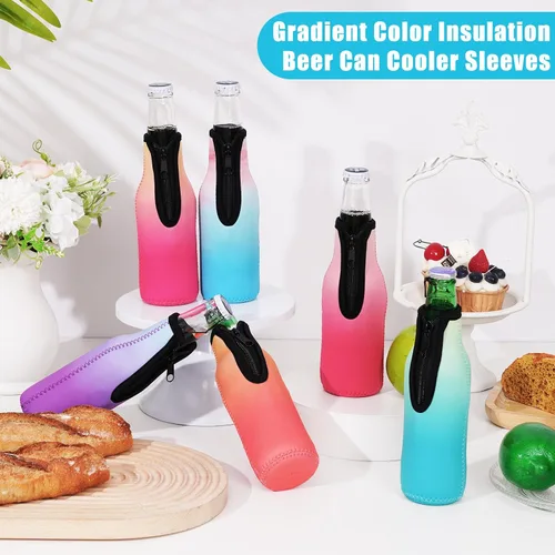 Vista 2 de Paquete de 12 fundas enfriadoras para botellas de cerveza, mangas de cerveza con cremallera de neopreno grueso suave aisladas, mantiene la cerveza