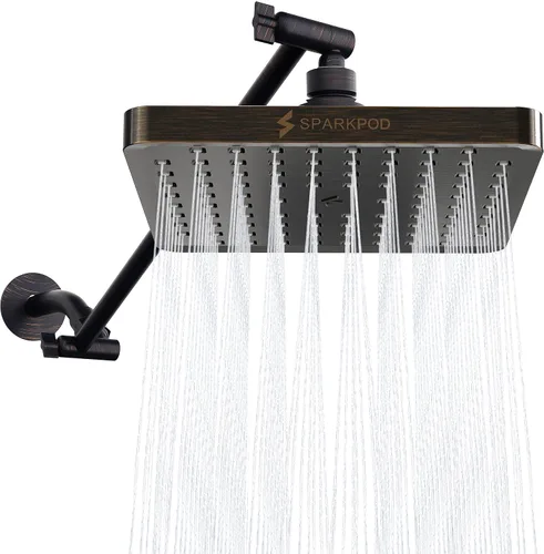 Vista 12 de SparkPod Cabezal de ducha tipo lluvia cuadrado con brazo de extensión, cabezal de ducha de altura ajustable con rendimiento de alta presión, fácil