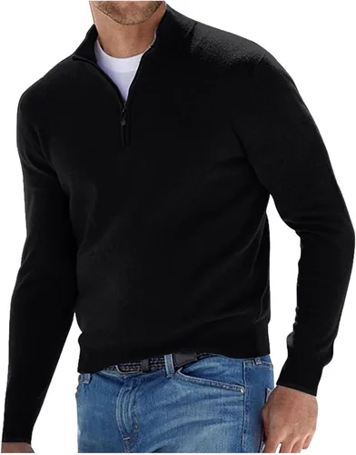 Vista 6 de Ymosrh Suéter de cuello redondo para hombre, casual, con cremallera de un cuarto, sudadera básica de manga larga, sudaderas M-5XL