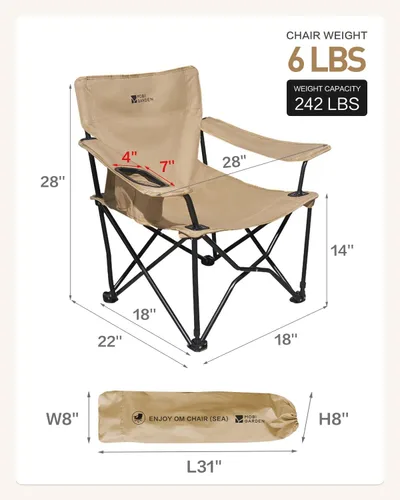 Vista 2 de MOBI GARDEN Silla de camping portátil para adultos, asiento y respaldo, silla cuádruple con 2 portavasos y bolsillo trasero de malla, bolsa de Negro