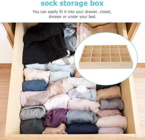 Vista 8 de Artibetter 1 caja de almacenamiento de madera con 20 compartimentos, estable, práctica, para ropa interior, organizador de calcetines, contenedor