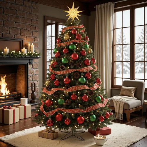 Vista 9 de Árbol de Navidad de abeto preiluminado de 6 pies con control remoto, 300 luces LED de cambio de color blanco cálido multicolor, artificial