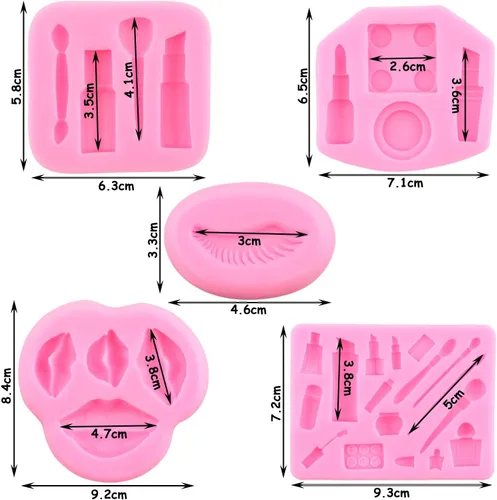 Vista 2 de ZiXiang Moldes de silicona con temática de maquillaje, moldes para fondant, para el día de San Valentín, beso labial, lápiz labial, perfume