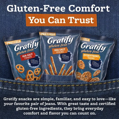 Vista 6 de Gratify Palitos de pretzel sin gluten – Bolsas de pretzel GF, mezcla sin gluten para adultos y niños, salsa de humus, paquetes individuales, aptas