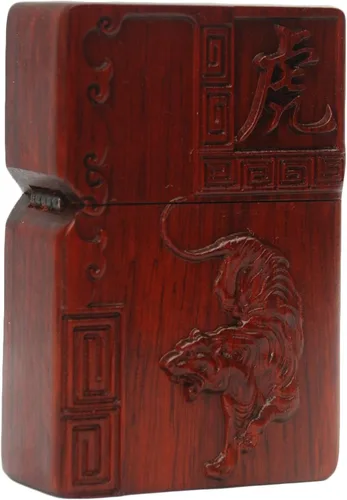 Vista 35 de Caja de carcasa de madera natural Huanghuali tallada en palisandro para módulo Zippo (oración budista)