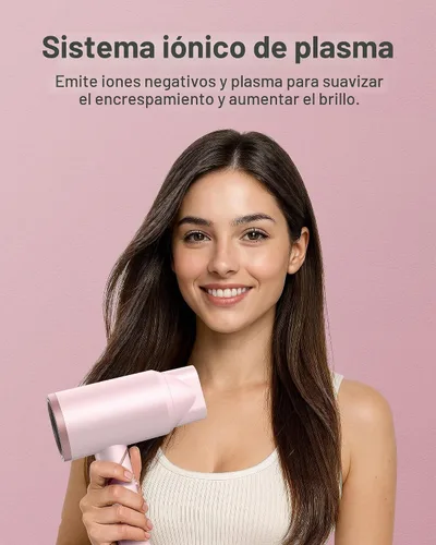 Vista 4 de ANNLARY ANNLARY - Secador de pelo con peine, 1800 W con difusor para cabello rizado, secador de pelo iónico de plasma para control de Rosa bebé/oro