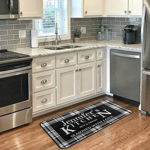 Vista 4 de Alfombras de cocina personalizadas con diseño de búfalo blanco, antideslizantes, acolchadas, antifatiga, para baño, cuarto de servicio, estar parado