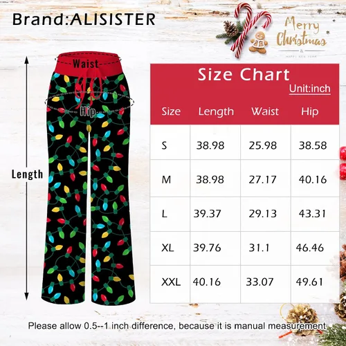 Vista 7 de ALISISTER Pantalones de pijama de Navidad para mujer, ropa de dormir cómoda y casual, pierna ancha con cordón