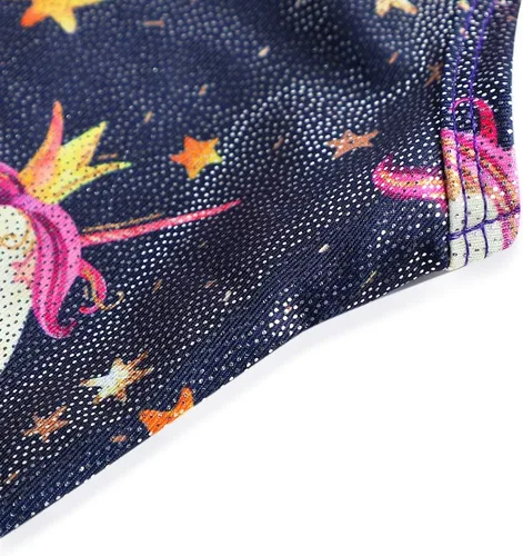 Vista 101 de HOZIY Leotardos de gimnasia para niñas, trajes de ciclismo con patrón adorable brillante