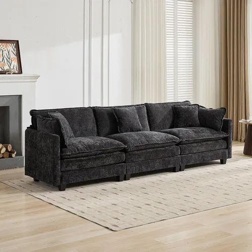 Vista 180 de Sofá seccional modular verde de 111.5", sofás seccionales grandes de 3 plazas para sala de estar, sofá nube oversized de tela chenille con otomana