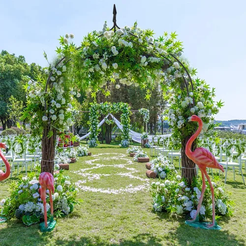 Vista 3 de Giantex Arco de boda de metal para jardín, 9.5 pies de alto x 4.1 pies de ancho, pérgola para plantas trepadoras, rosas, vides, interiores